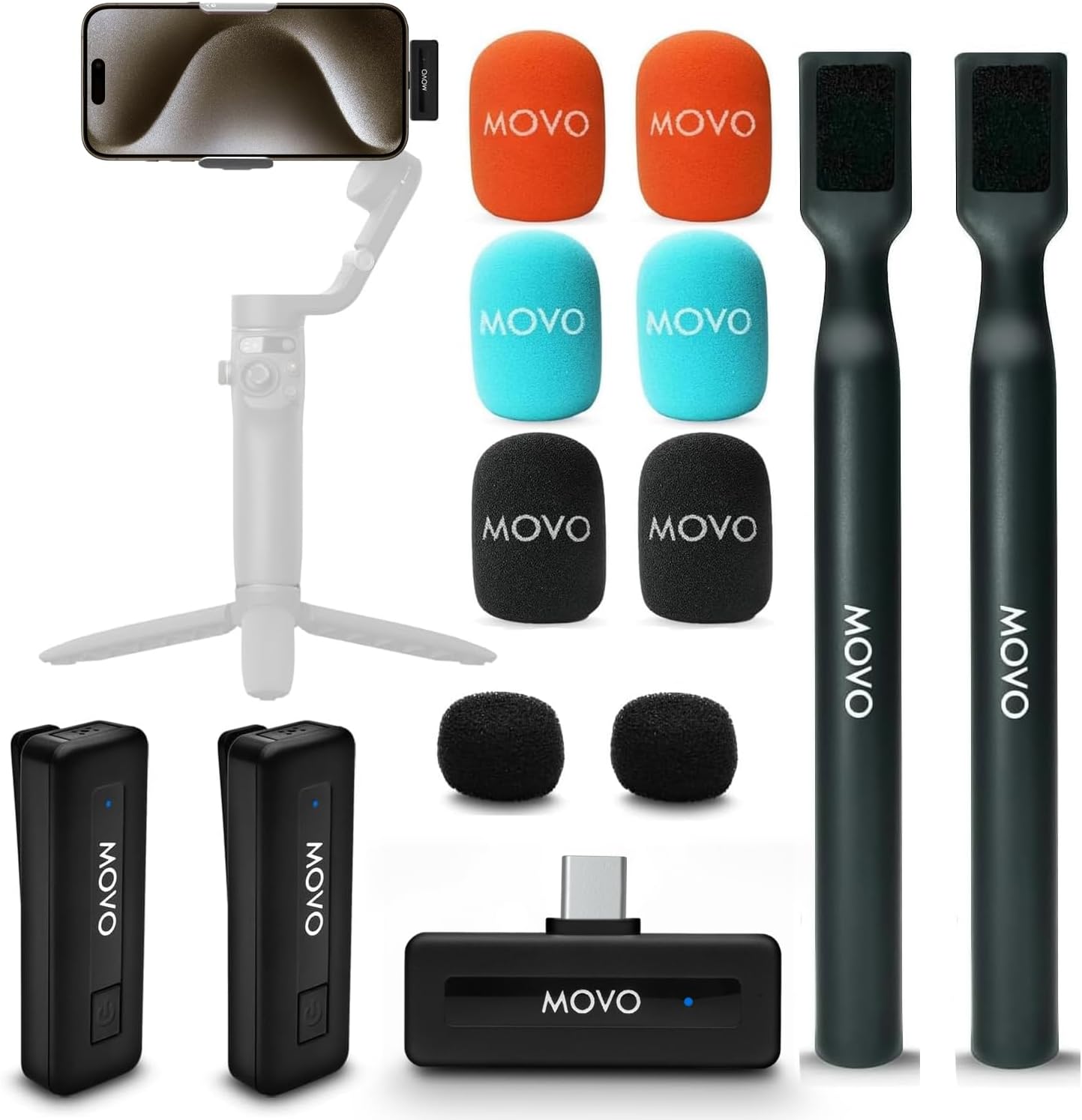 Movo Wireless Mini UC Duo Lavalier Microphones for iPhone 15-17