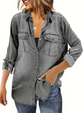 Runcati Womens Button Down Denim Shirt Long Sleeve - Oversized Tunic