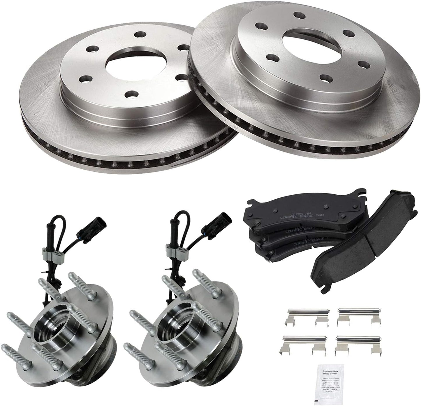 TRQ Wheel Hub & Premium Posi Ceramic Brake Pad Rotor Kit