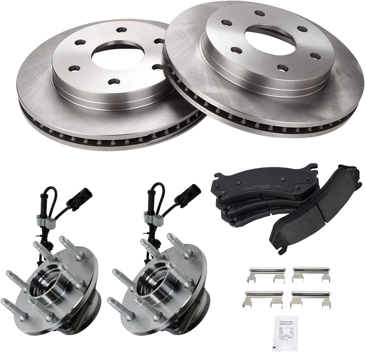 TRQ Wheel Hub & Premium Posi Ceramic Brake Pad Rotor Kit