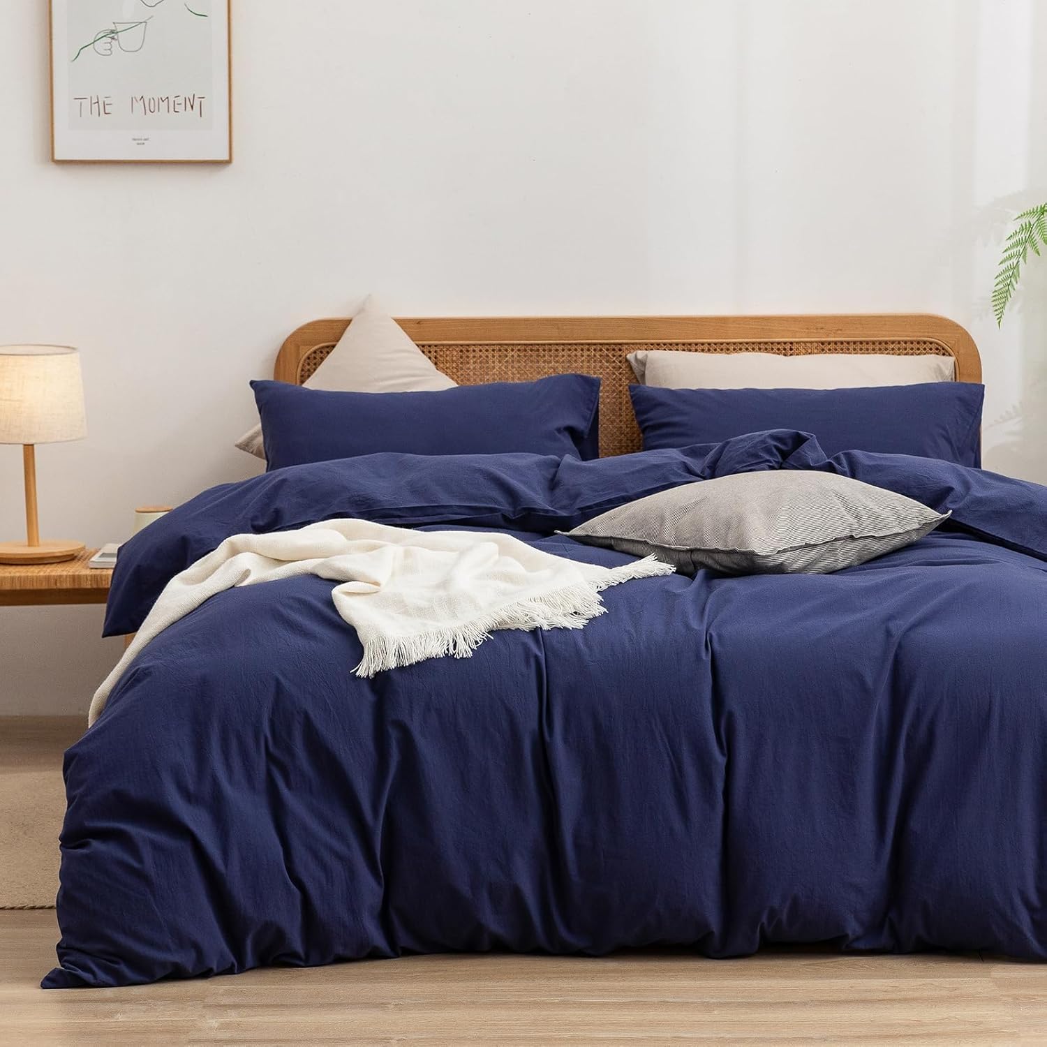 BESTOUCH Duvet Cover Set in Solid Navy Blue for Super King Size