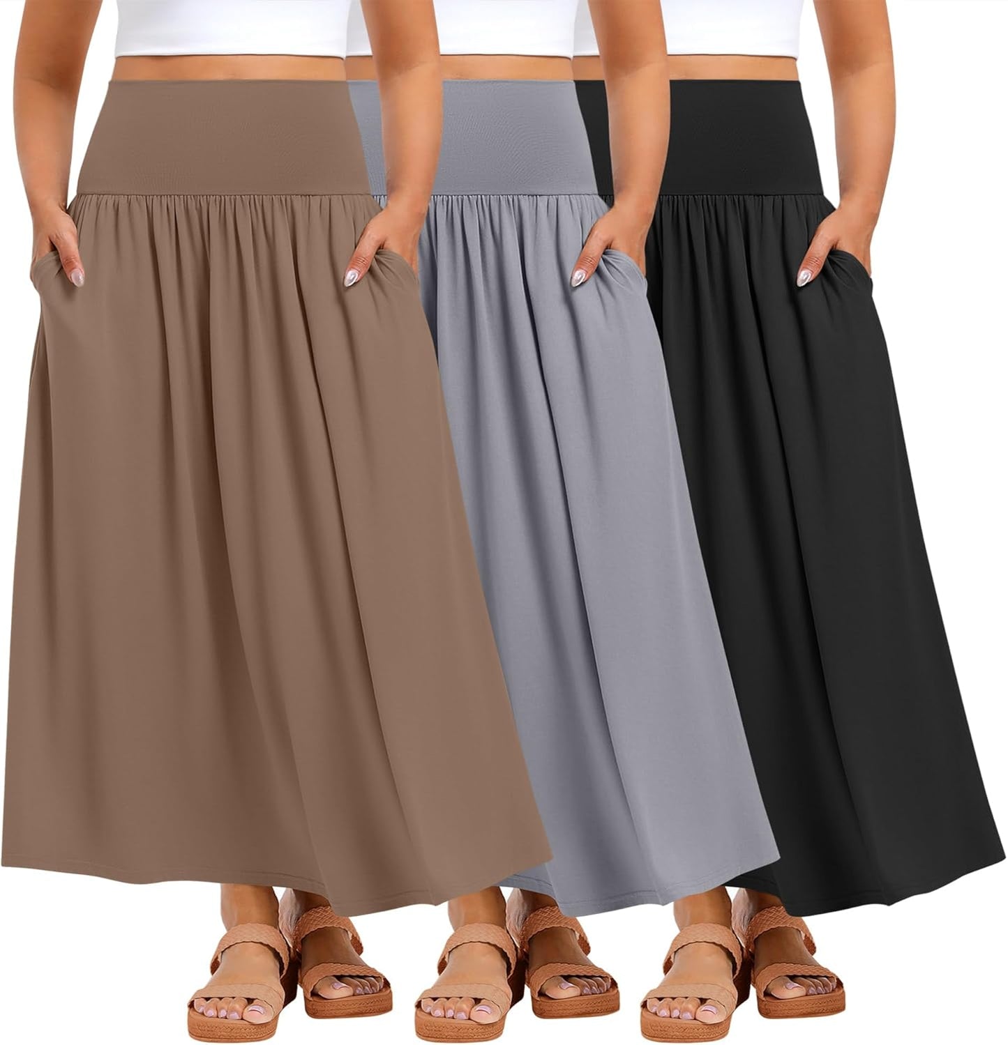 Ficerd Plus Size Maxi Long Skirts for Curvy Women with Pockets