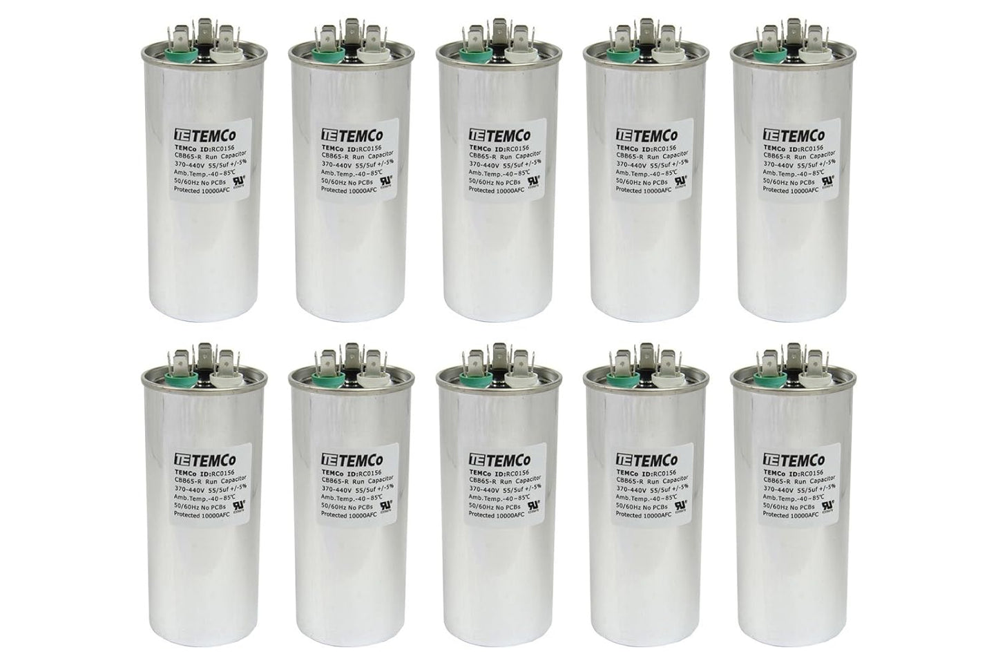 10 Pack 55+5 uF Dual Run Capacitor for HVAC AC Fan Applications
