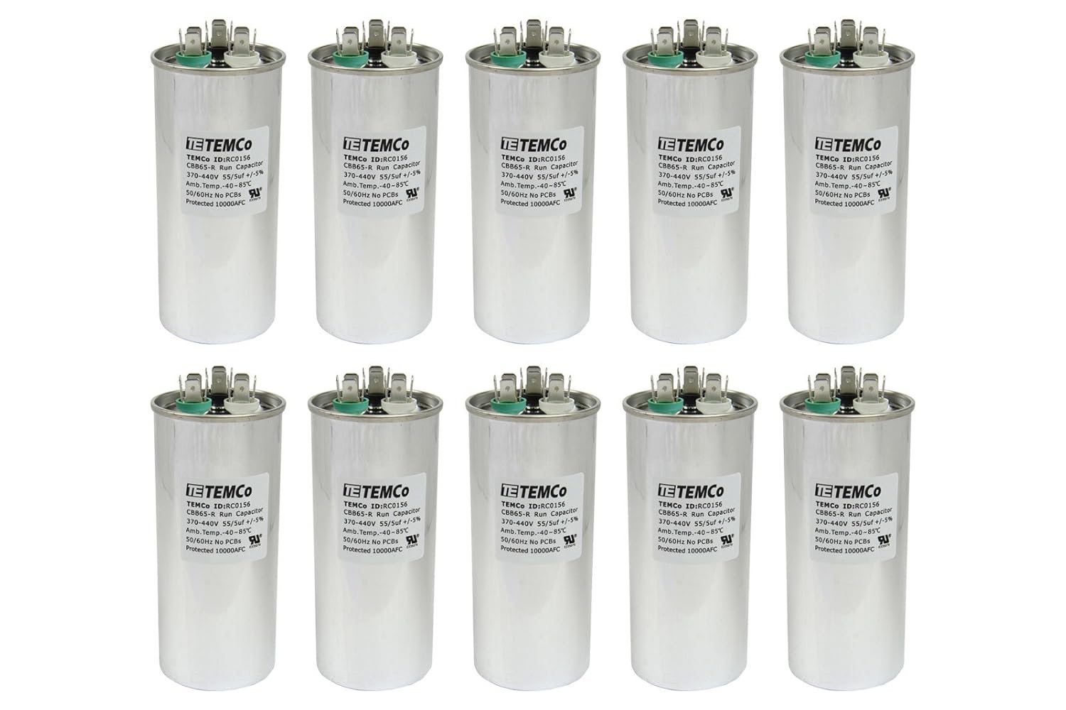 10 Pack 55+5 uF Dual Run Capacitor for HVAC AC Fan Applications