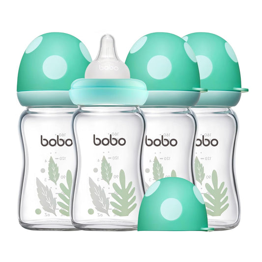 YOHKOH Natural Glass Baby Bottle Set with Slow Flow Nipple
