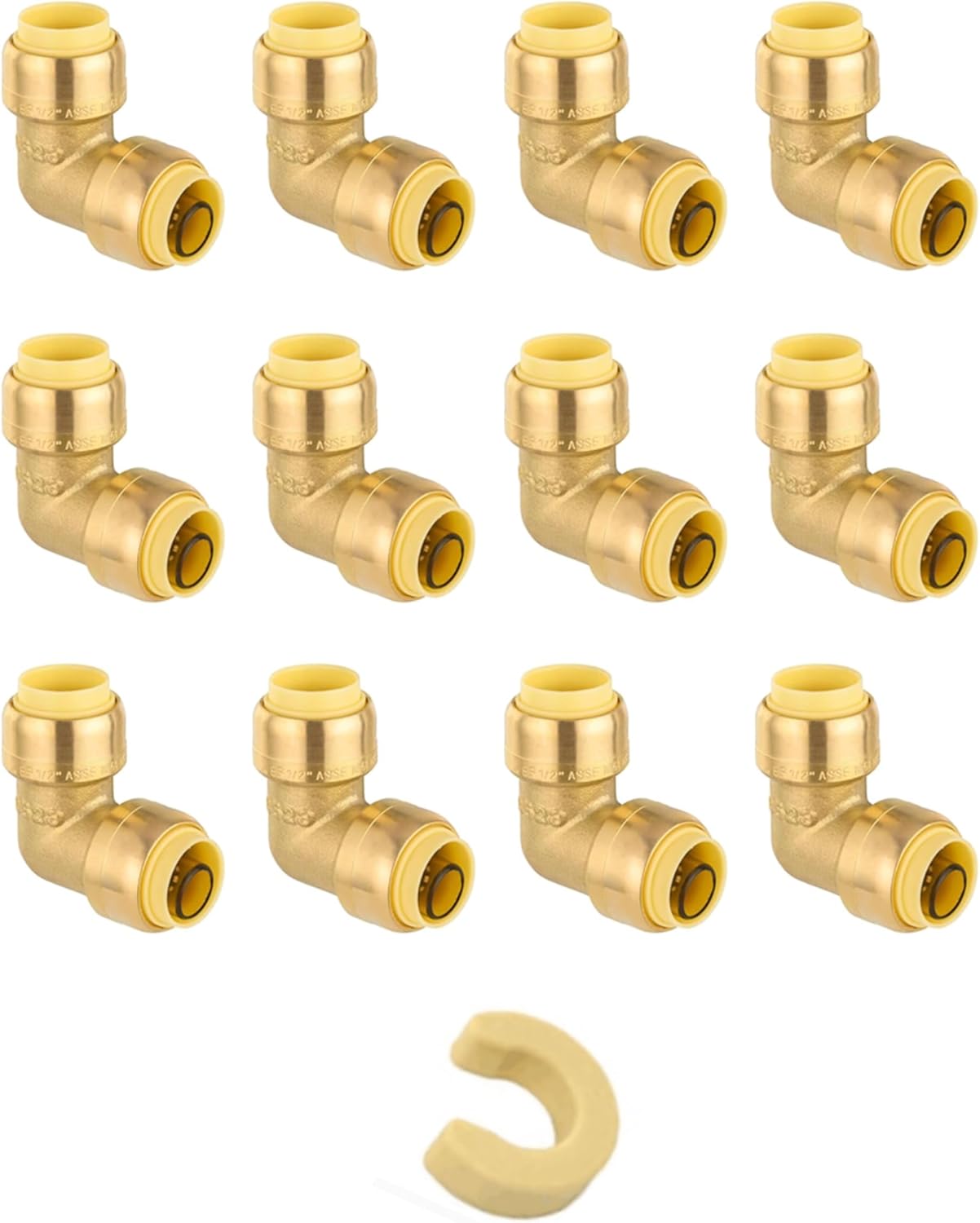 Pack of 12 1/2-inch 90-Degree Elbow Push-Fit Brass Fittings