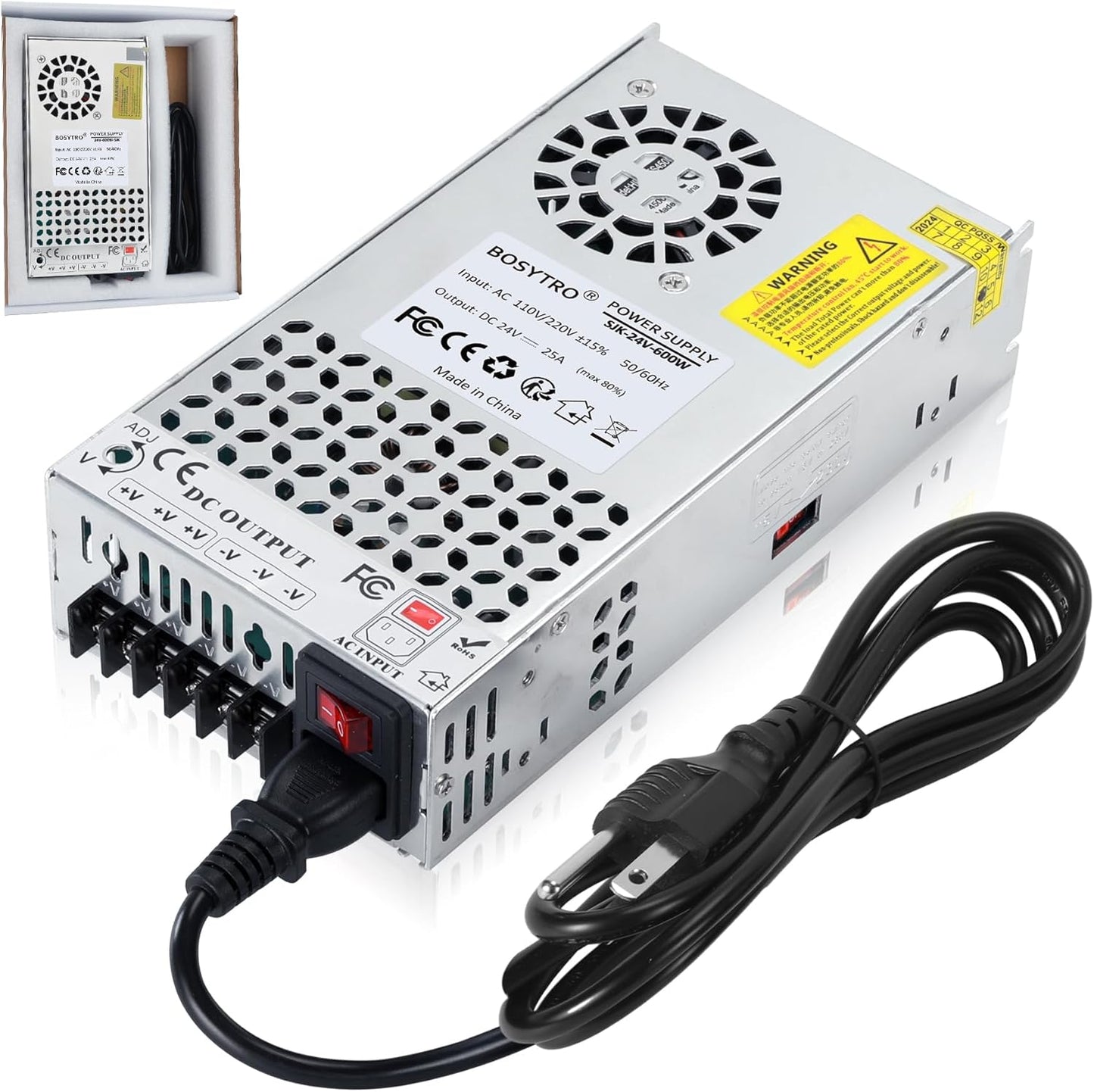 Upgrade Your Power Supply with BOSYTRO 24V 25A 600W - Ideal for 3D Printers & CCTV Systems!