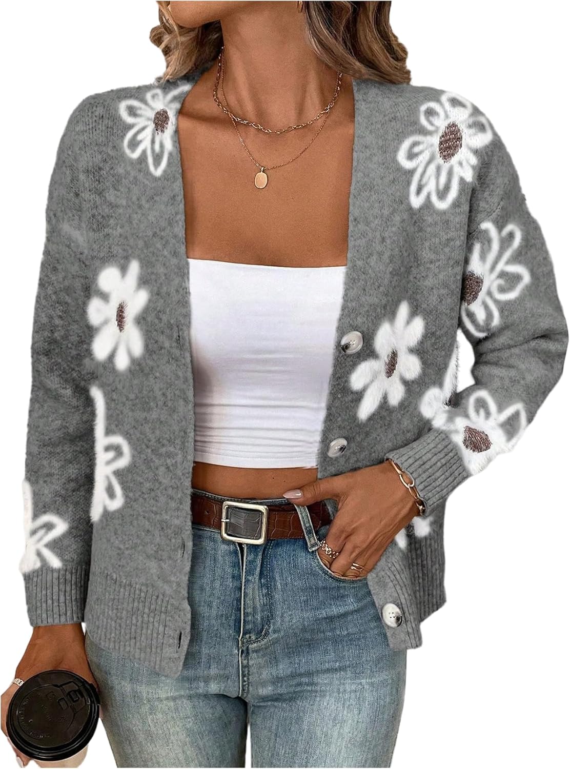 Floral Print Button Down Cardigan for Women - Stylish Knit Outerwear