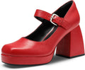 DREAM PAIRS Women High Chunky Platform Mary Jane Pumps - Glossy PU