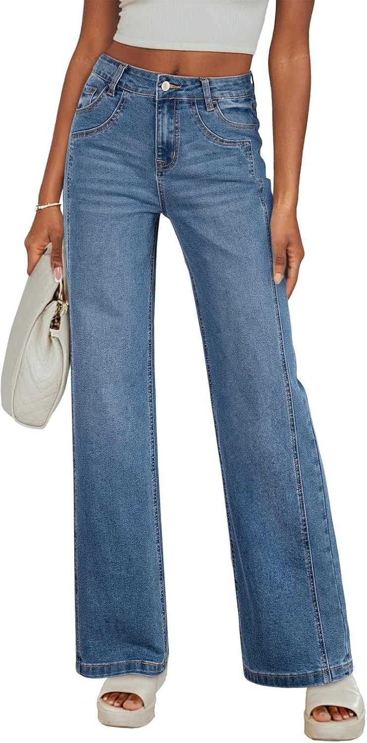 Wide Leg Jeans for Women - High Waisted Stretchy Denim Pants