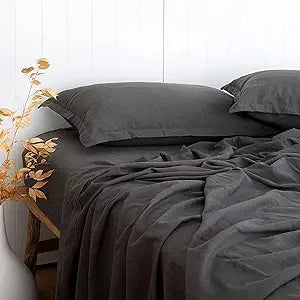 PANDATEX Charcoal Grey Linen-Textured Twin Size Sheets Set