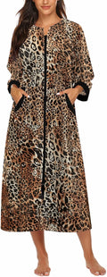 Ekouaer Velour Zipper Robe for Women - Cozy Mid-Calf Housecoat