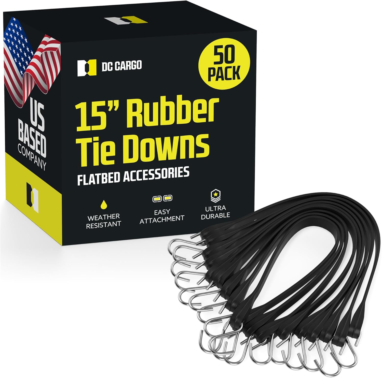 Pack of 50 Tarp Straps for Flatbed Trailers - 15in Long