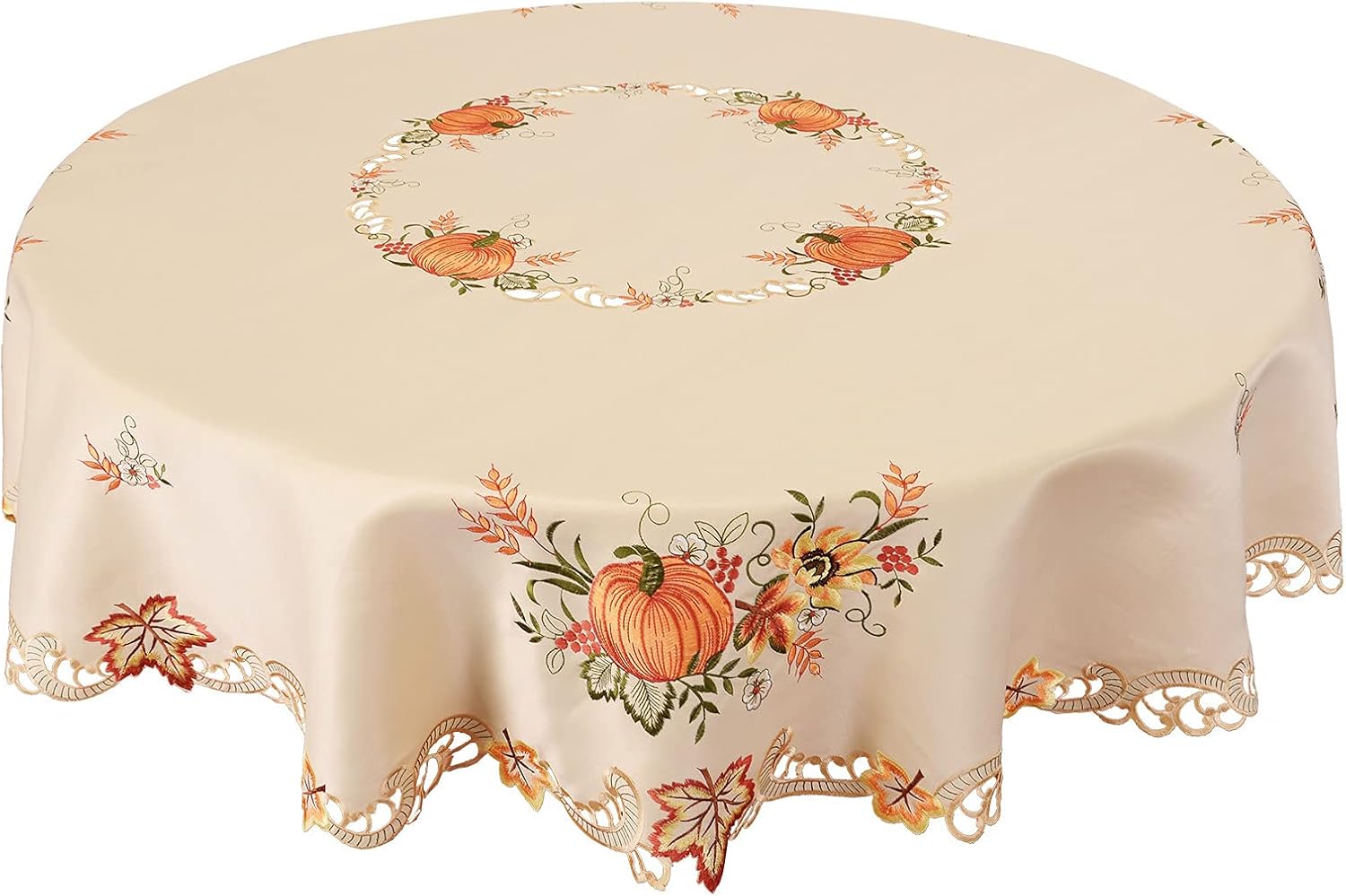 Embroidered Fall Autumn Harvest Pumpkins Tablecloth for Thanksgiving