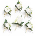 Ling's Moment Boutonniere for Men, 6pcs White Ranunculus Pearl
