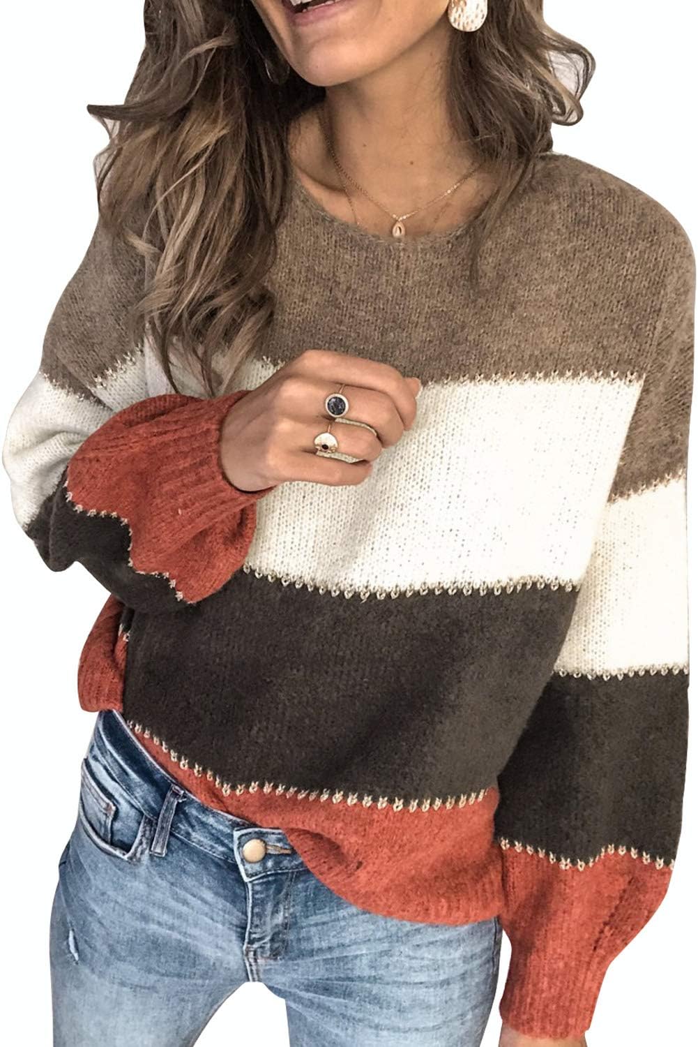 Casual Color Block Pullover Sweater for Women by Necooer