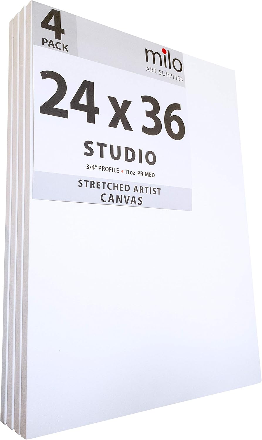 Milo Pro Stretched Artist Canvas Pack of 4 for Painting Projects
