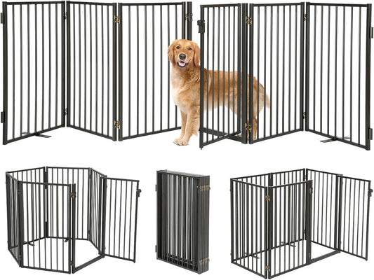 Metal Freestanding Dog Gates with Door for Indoor and Outdoor Use