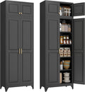 Kitchen Pantry Cabinet Metal Tall Storage 90in - Sturdy Black Pantry
