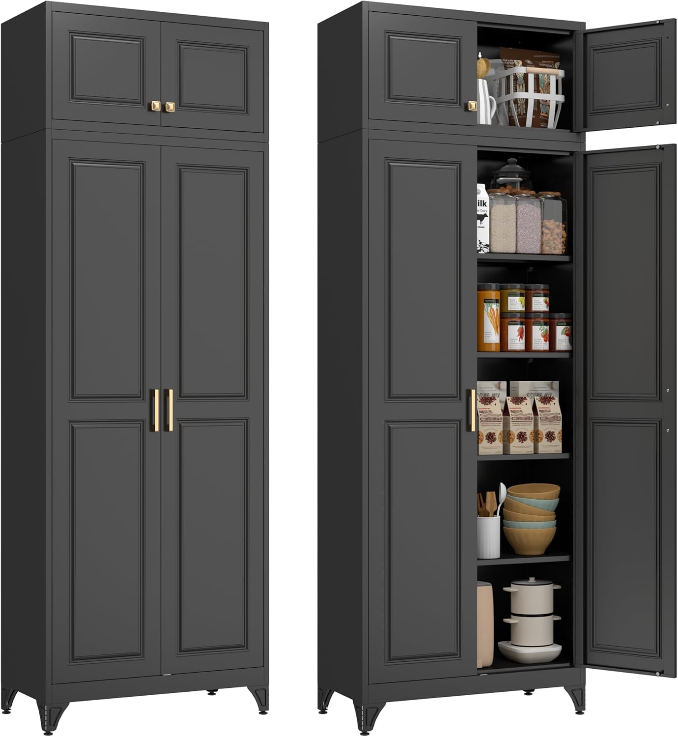 Metal Food Pantry Cabinet with Doors and Shelves for Storage