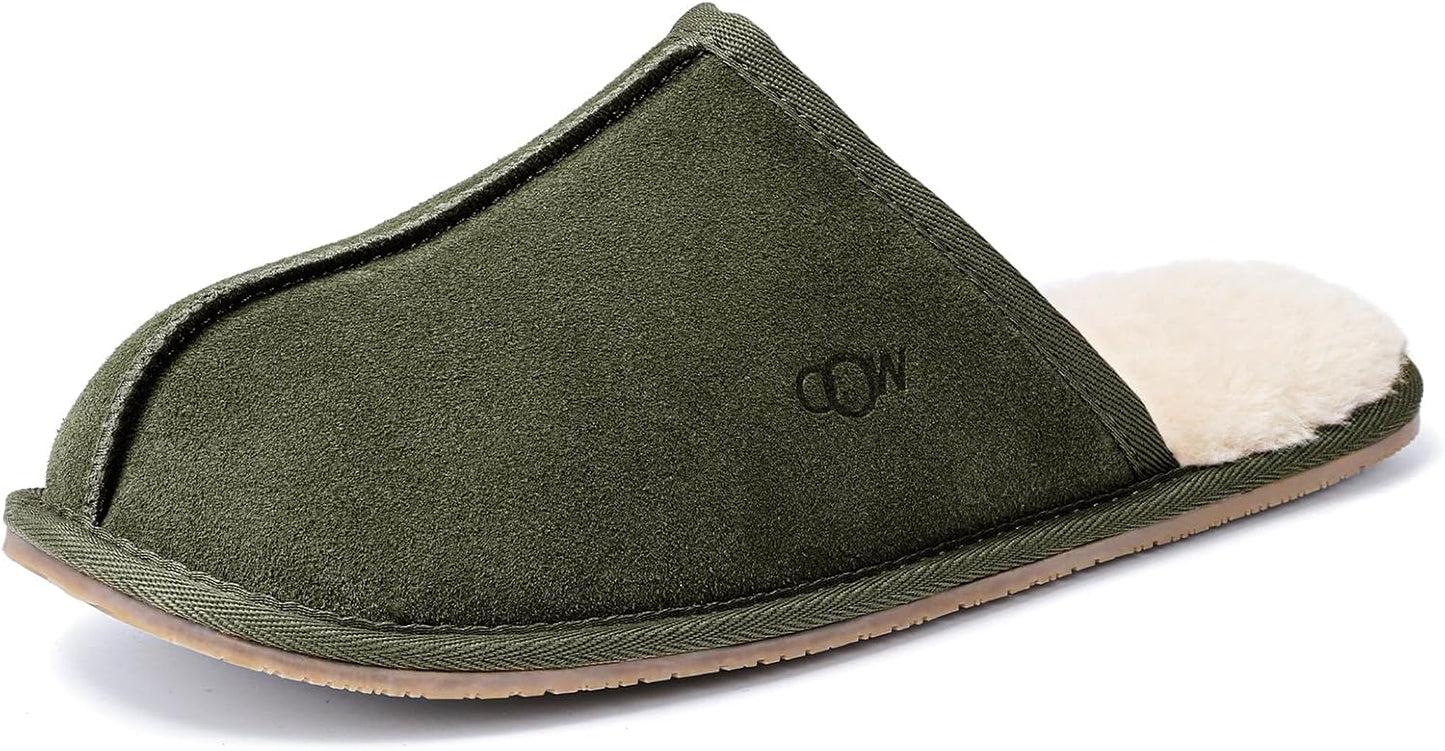 OOW Mens Slippers Genuine Suede Cozy Fuzzy Memory Foam Shoes