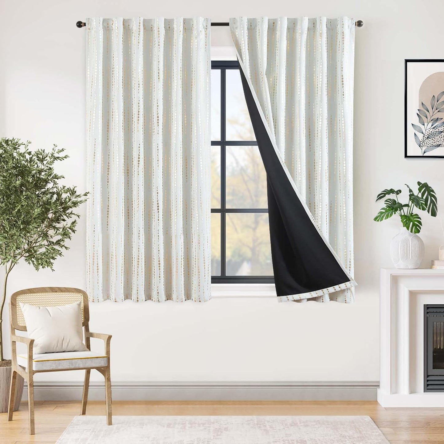 95% Blackout Bohemian Moon Phase Print Curtains for Bedrooms