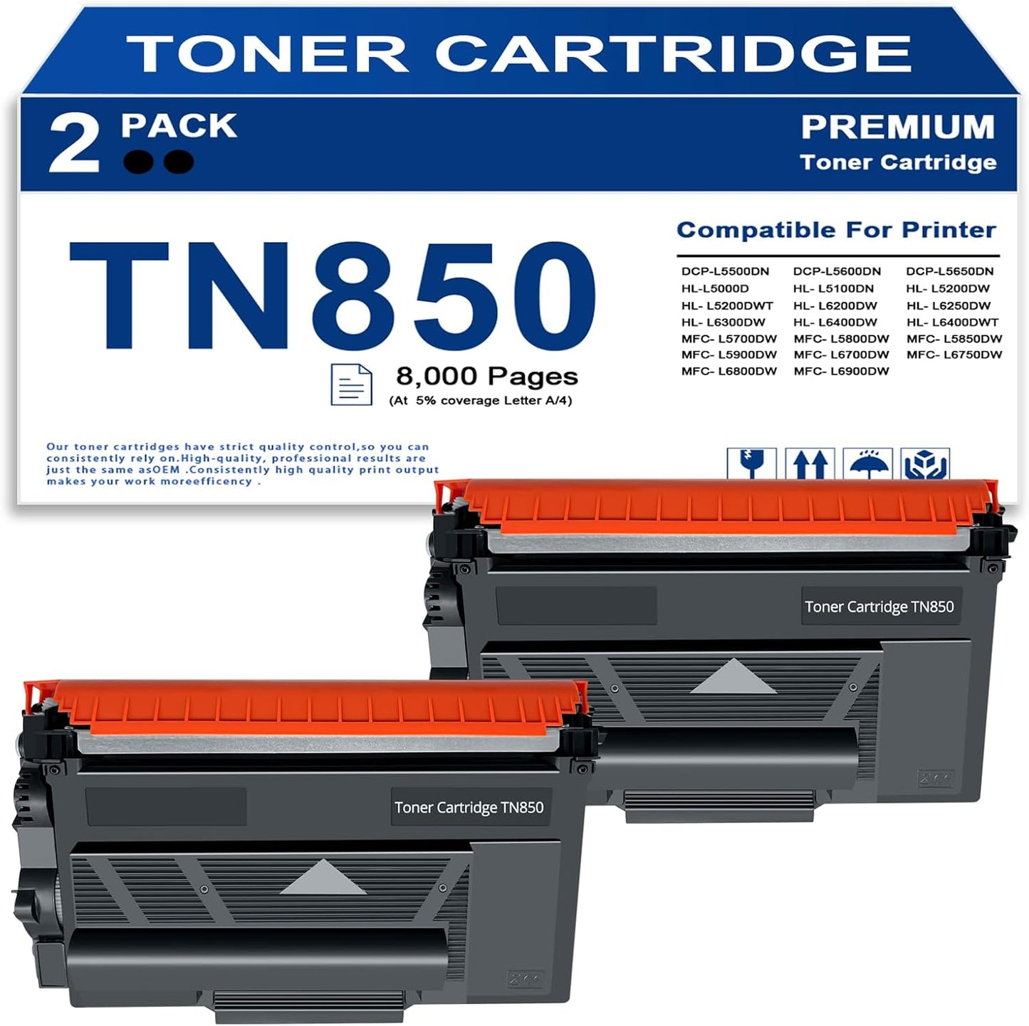 High Yield Toner Cartridge Replacement for Brother TN850 TN820