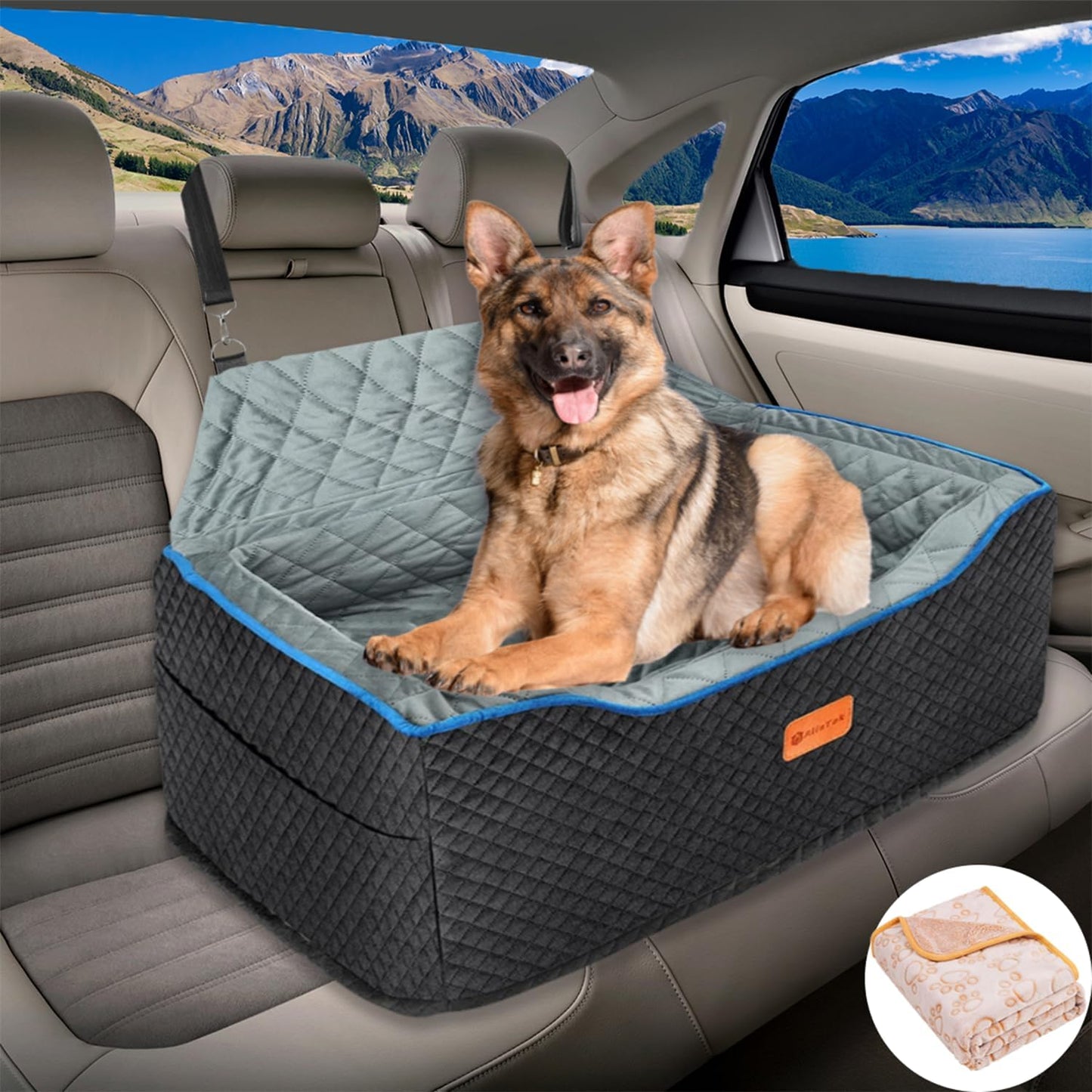 Washable Memory Foam Dog Car Seat for Large Pets, AlfaTok