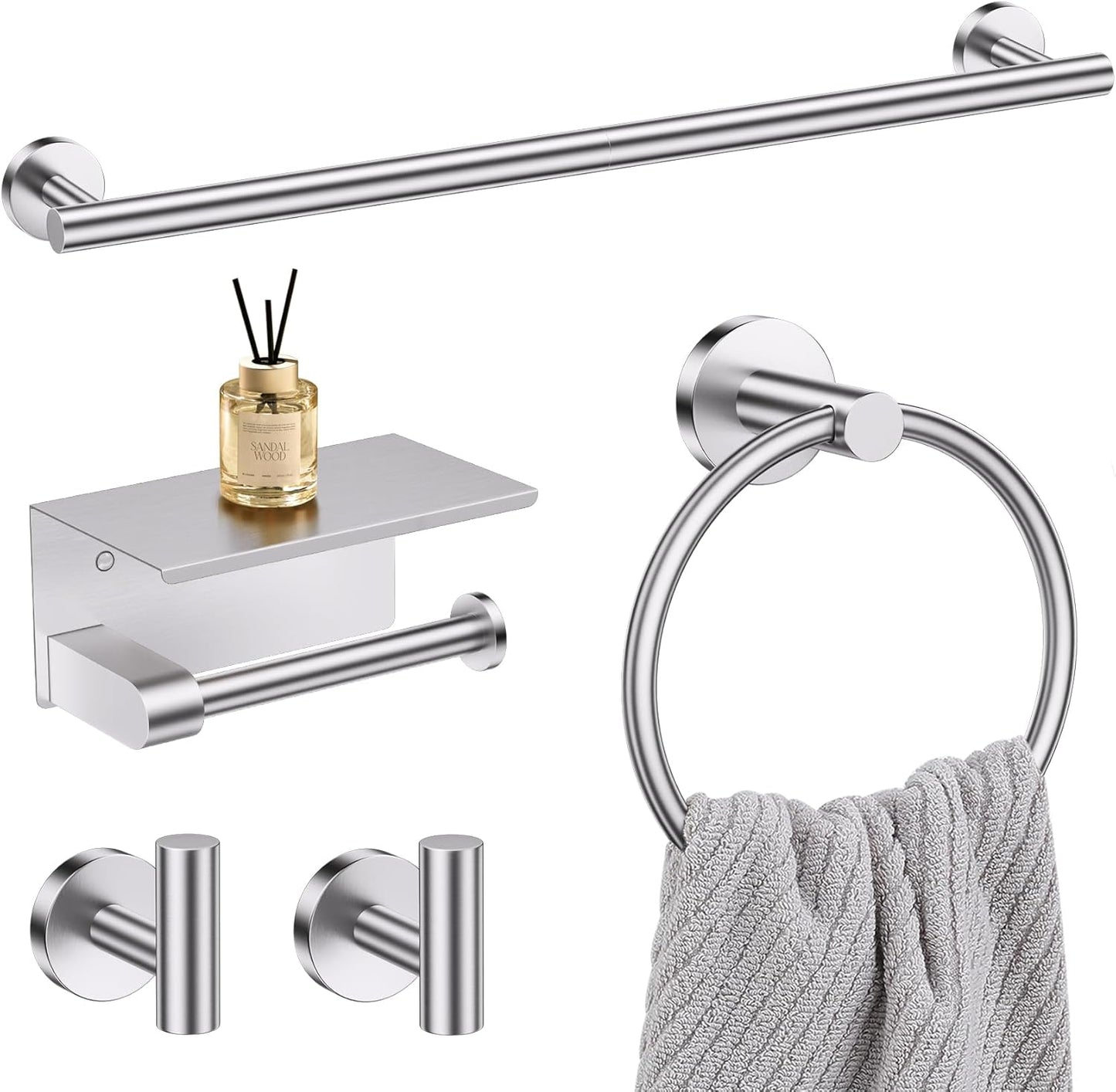 5-Piece Towel Bar Set Brushed Nickel Bathroom Hardware Accessories