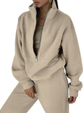Women Half Zip Fleece Sweatsuit 2-Piece Joggers Set - Cozy Fit