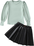 Girls Skirt Sets 2 Piece Outfits Long Sleeve Puff Tops - Fall Winter