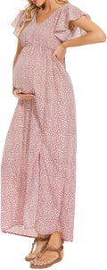 Floral Print V Neck Maternity Dress - Smocked Boho Maxi