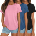 Women 3-Pack Short Sleeve Tunics - Curved Hem Summer Tops
