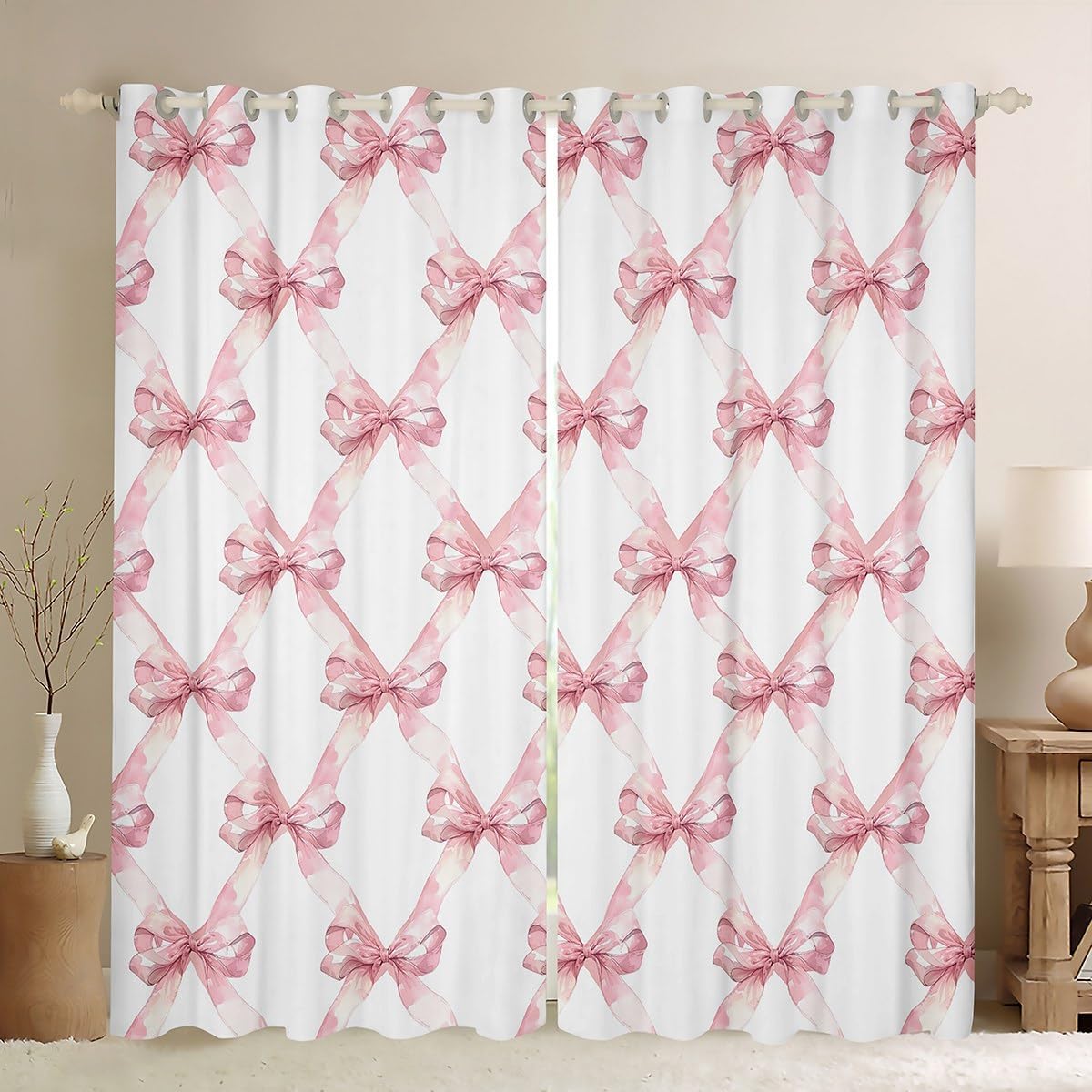 Manfei Pink Bowknot Window Curtain Set - Dreamy Princess Style
