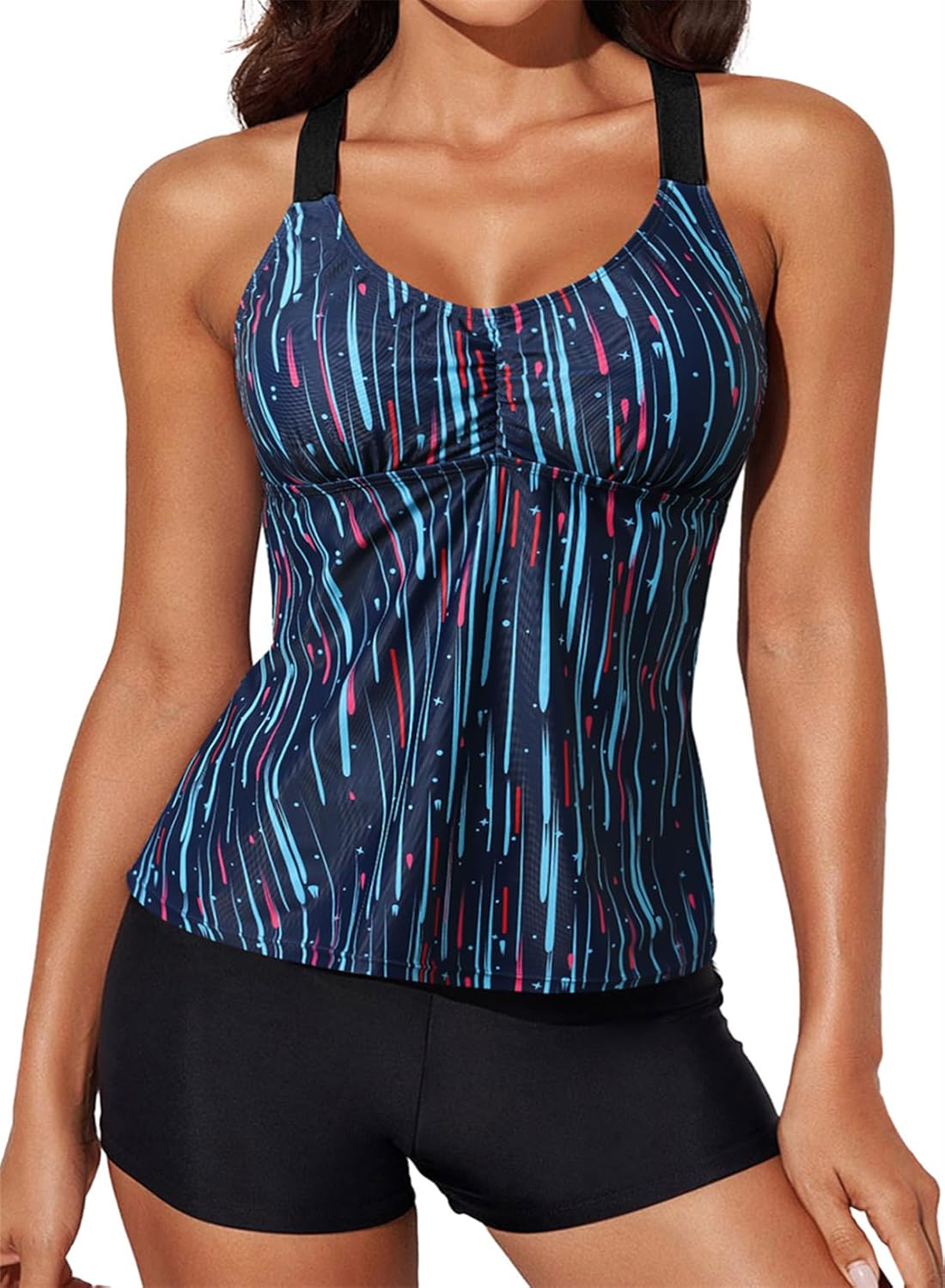 Aleumdr Womens Printed Strappy Racerback Swim Tankini Top Only