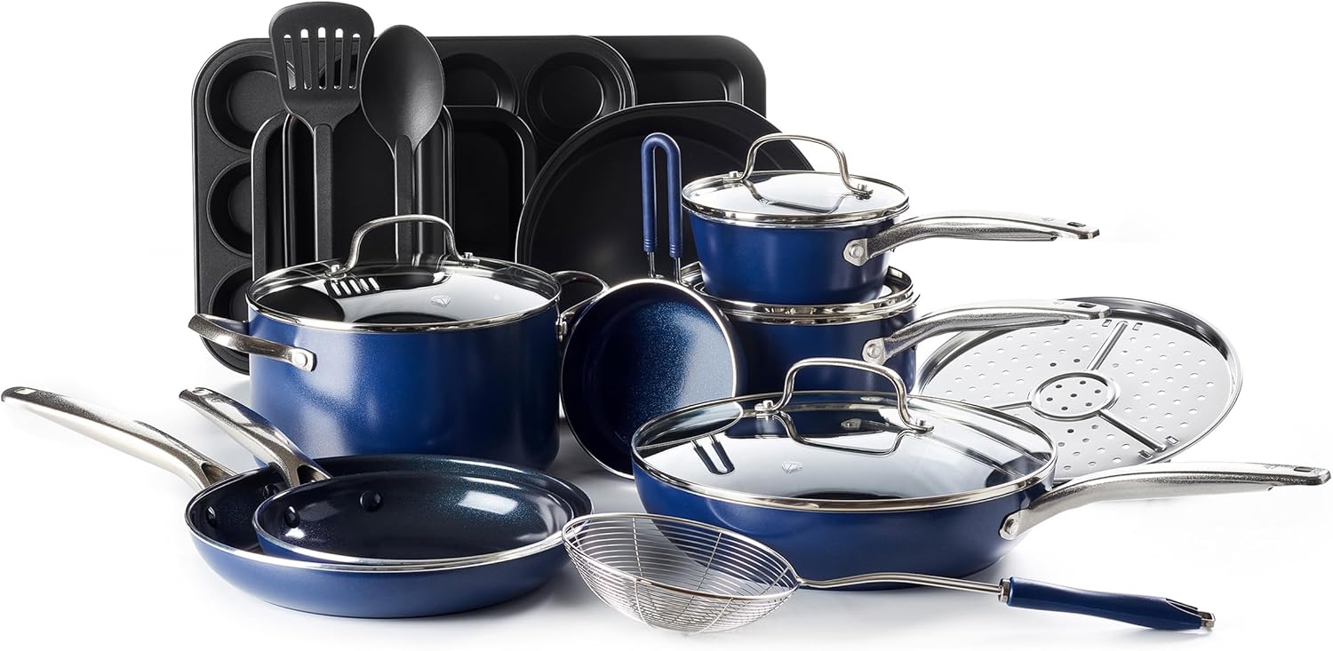 Blue Diamond 20 Piece Nonstick Cookware Set for Every Kitchen