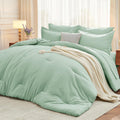 Full Comforter Set - MUXHOMO 7-Piece Sage Green Bedding
