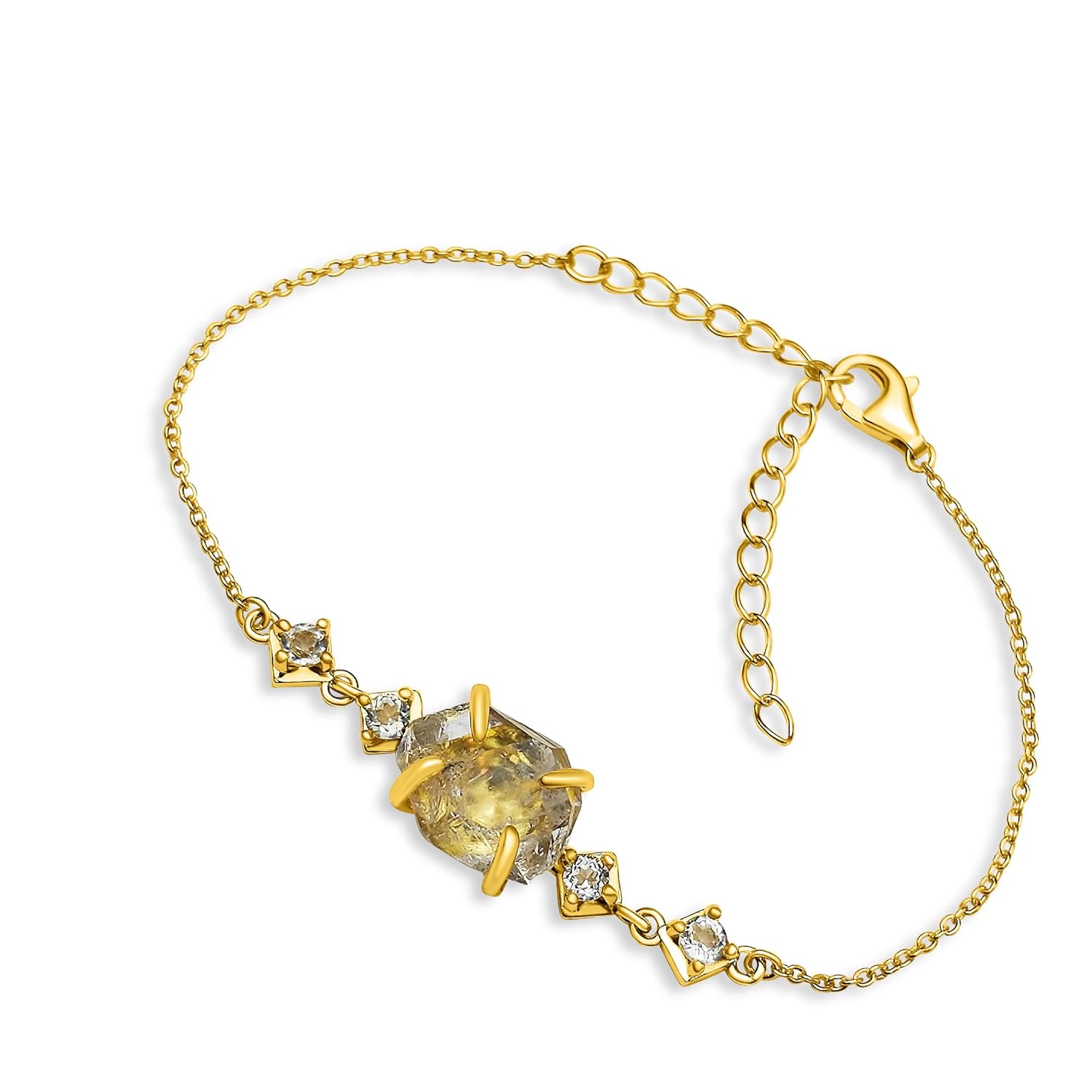 Raw Herkimer Diamond Crystal Chain Bracelet for Special Occasions