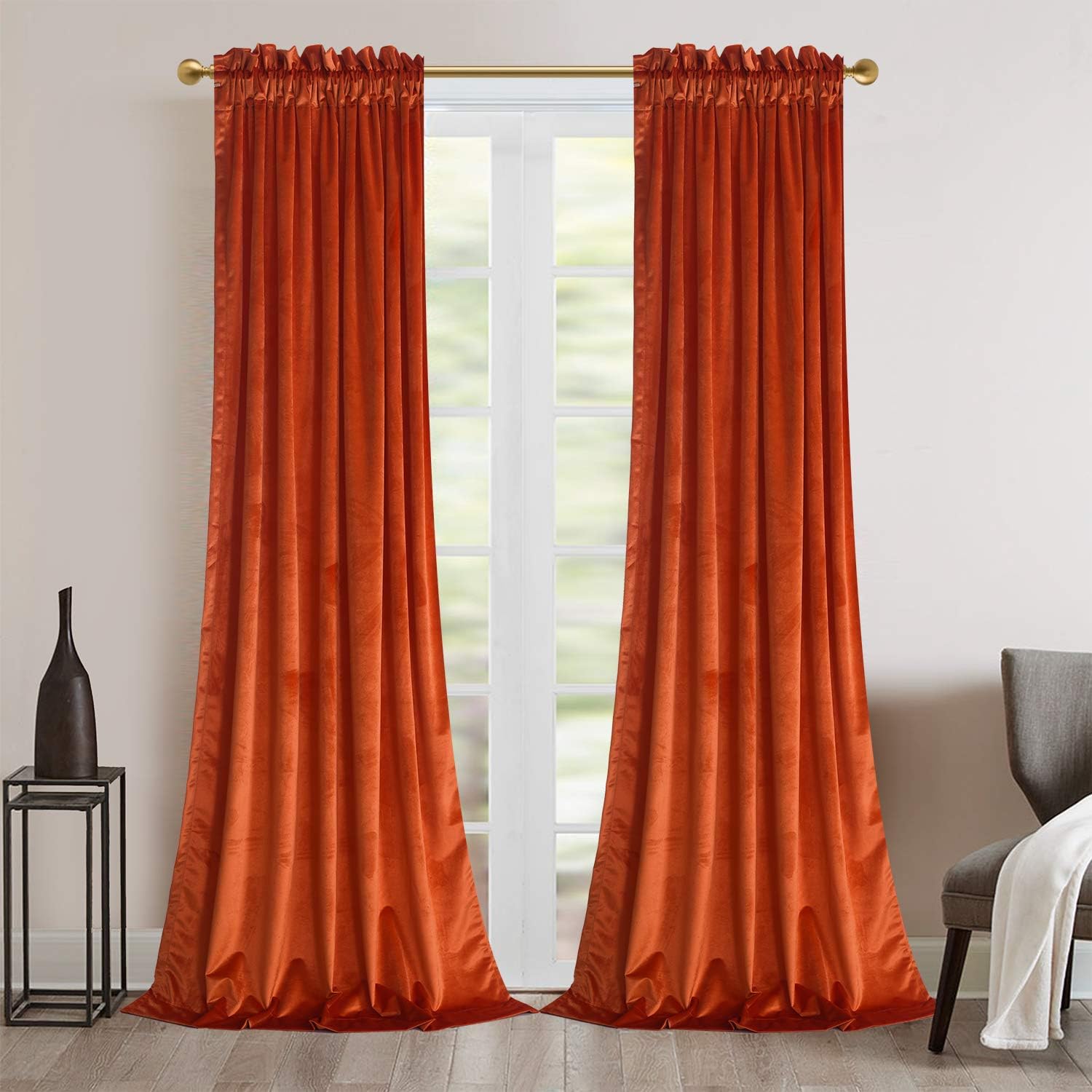 Luxurious Velvet Red Orange Curtains for Living Room & Bedroom