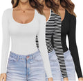 Ekouaer Womens 3 Pack Long Sleeve Scoop Neck Thermal Tops - Slim Fit