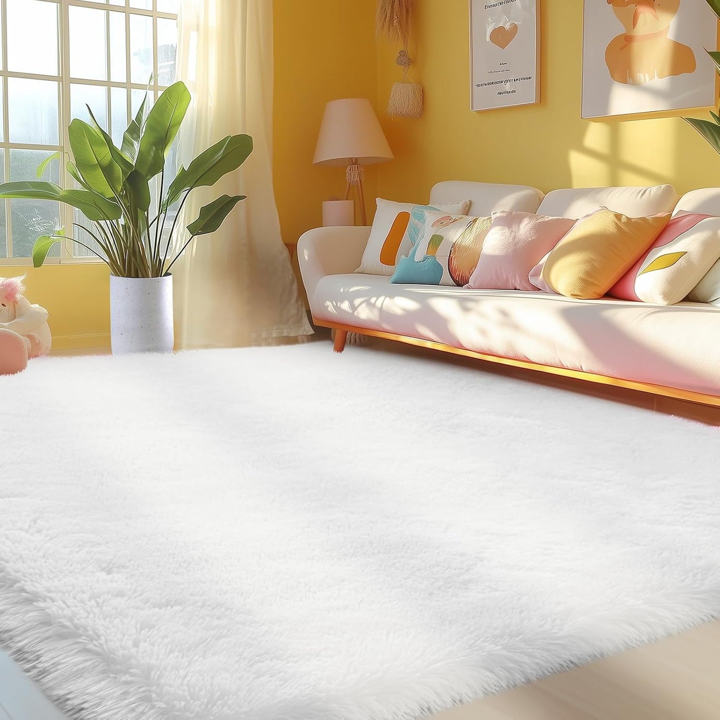 Fluffy Area Rugs White for Bedroom - Ultra Soft Furry 4x6 Rug