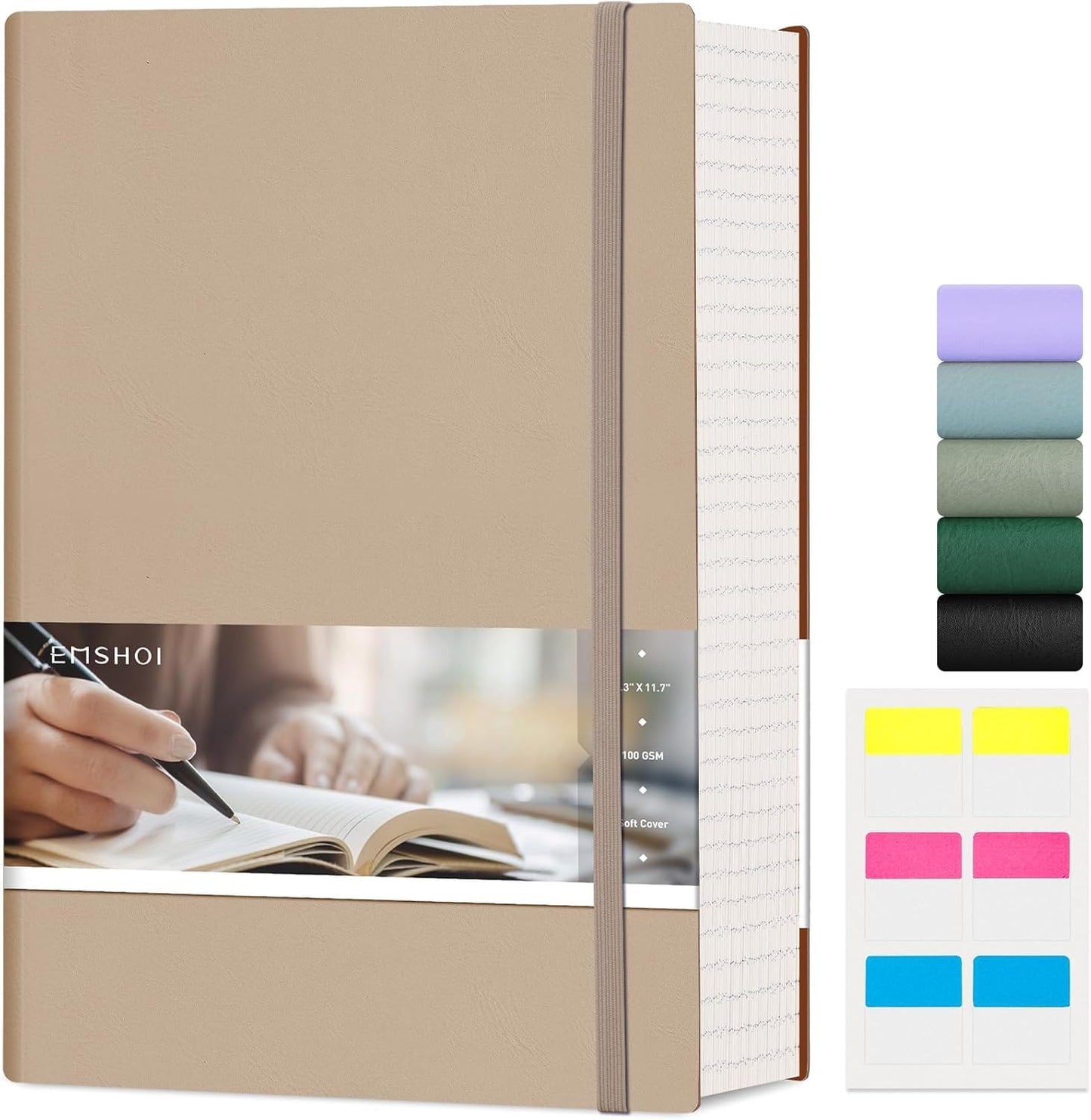 400 Page Lined Journal - 100gsm Thick, Softcover Leather, Khaki