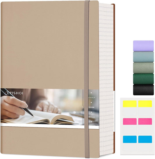 400 Page Lined Journal - 100gsm Thick, Softcover Leather, Khaki