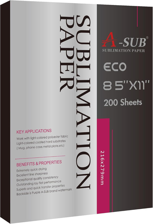 A-SUB 200 Sheets 8.5x11 Sublimation Paper - Ideal for Light Fabrics!