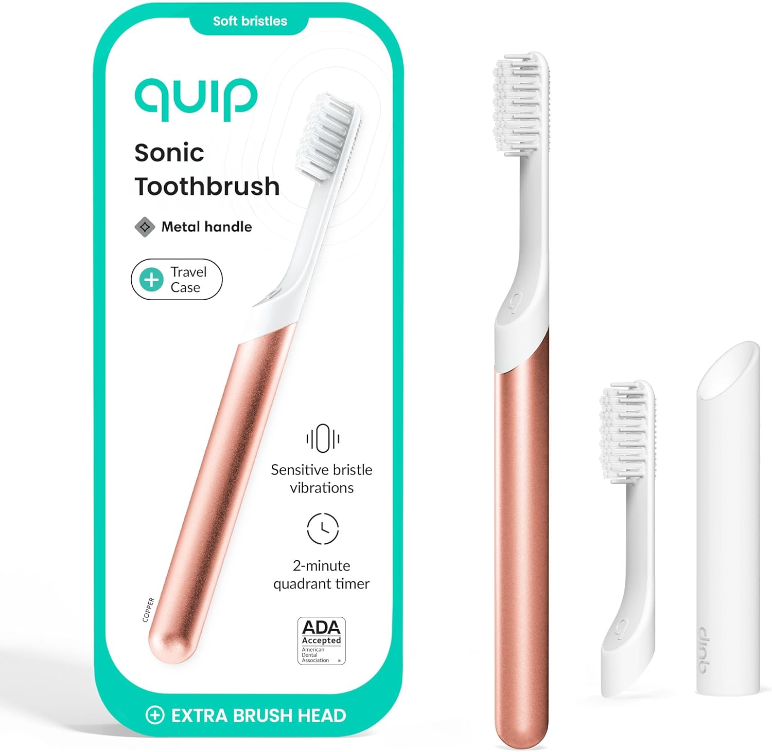 Quip Metal Sonic Electric Toothbrush for Adults with Travel Case