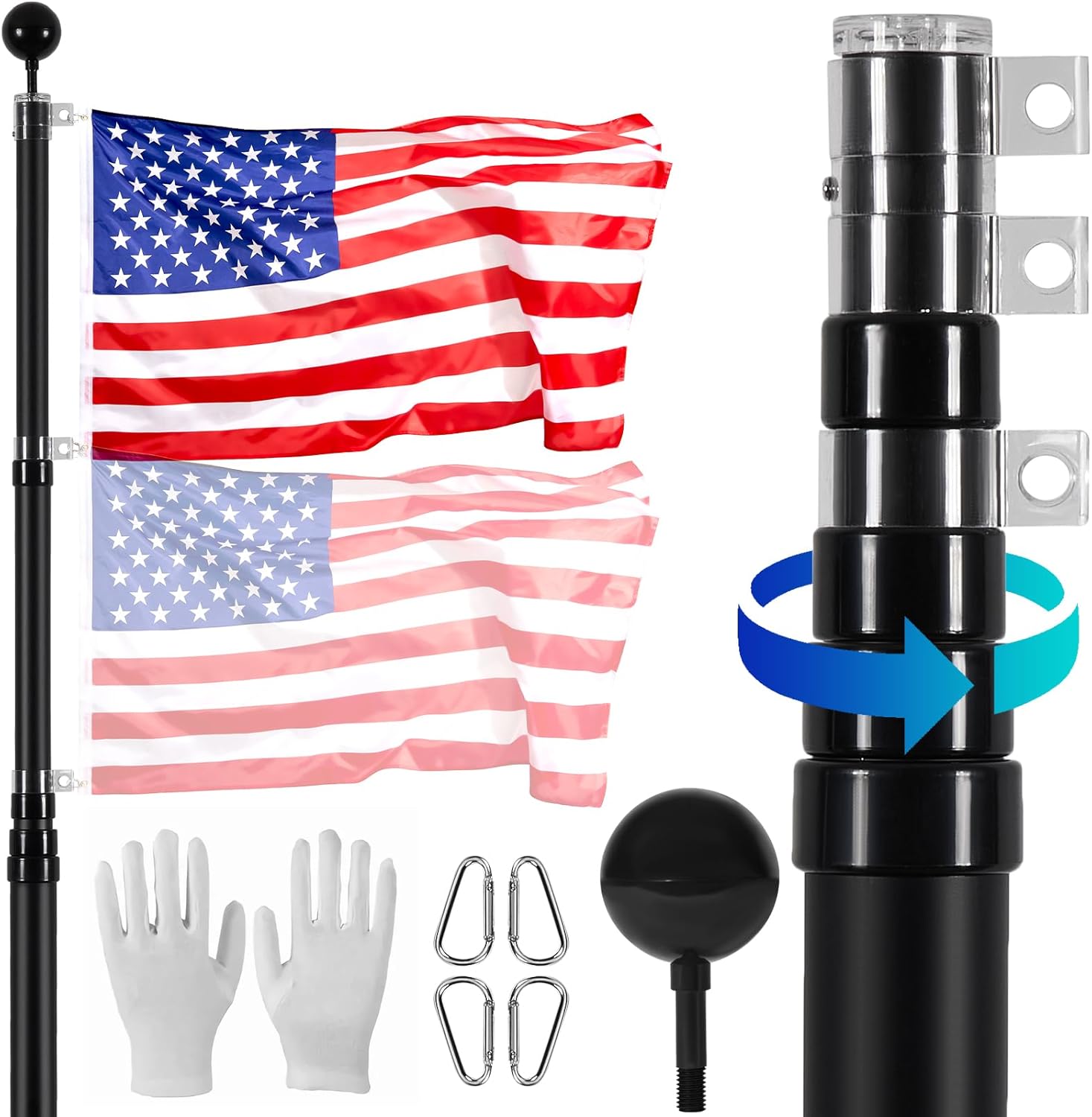 VEVOR 25FT Telescoping Flag Pole Kit for Outdoor Display