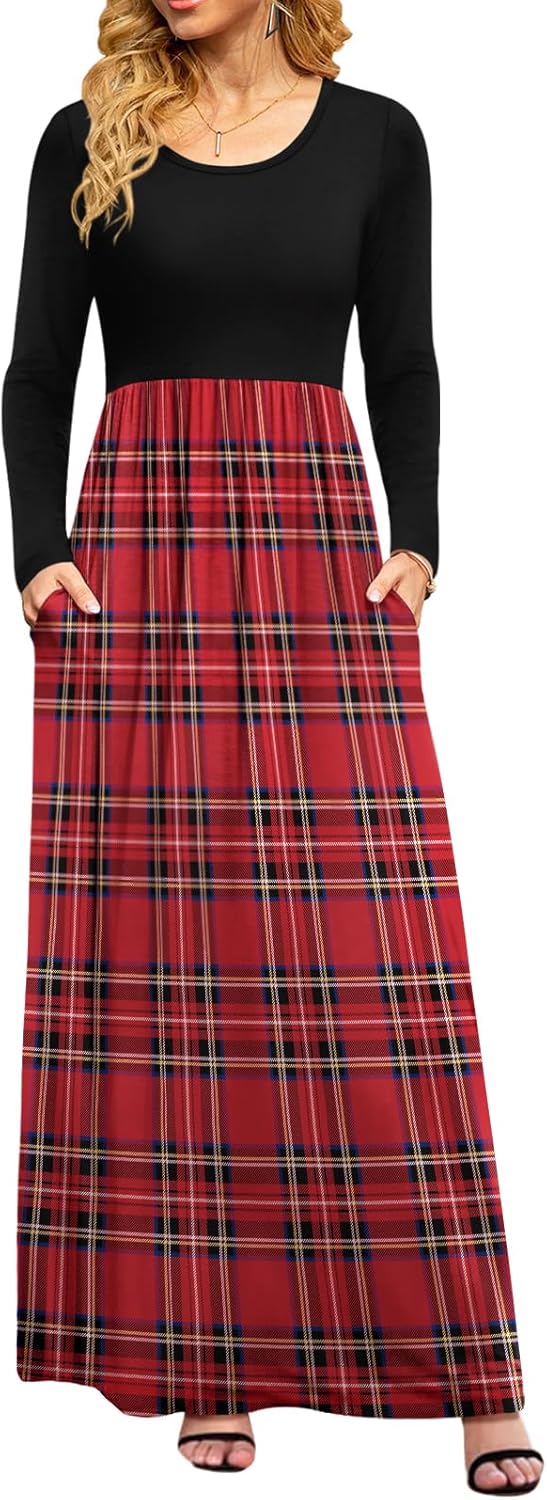 DB MOON Women Casual Long Sleeve Maxi Dress with Pockets