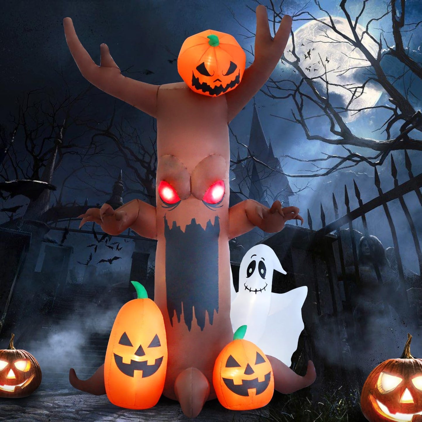 9ft Ghost Pumpkin Tree Inflatable Halloween Decoration for Yard