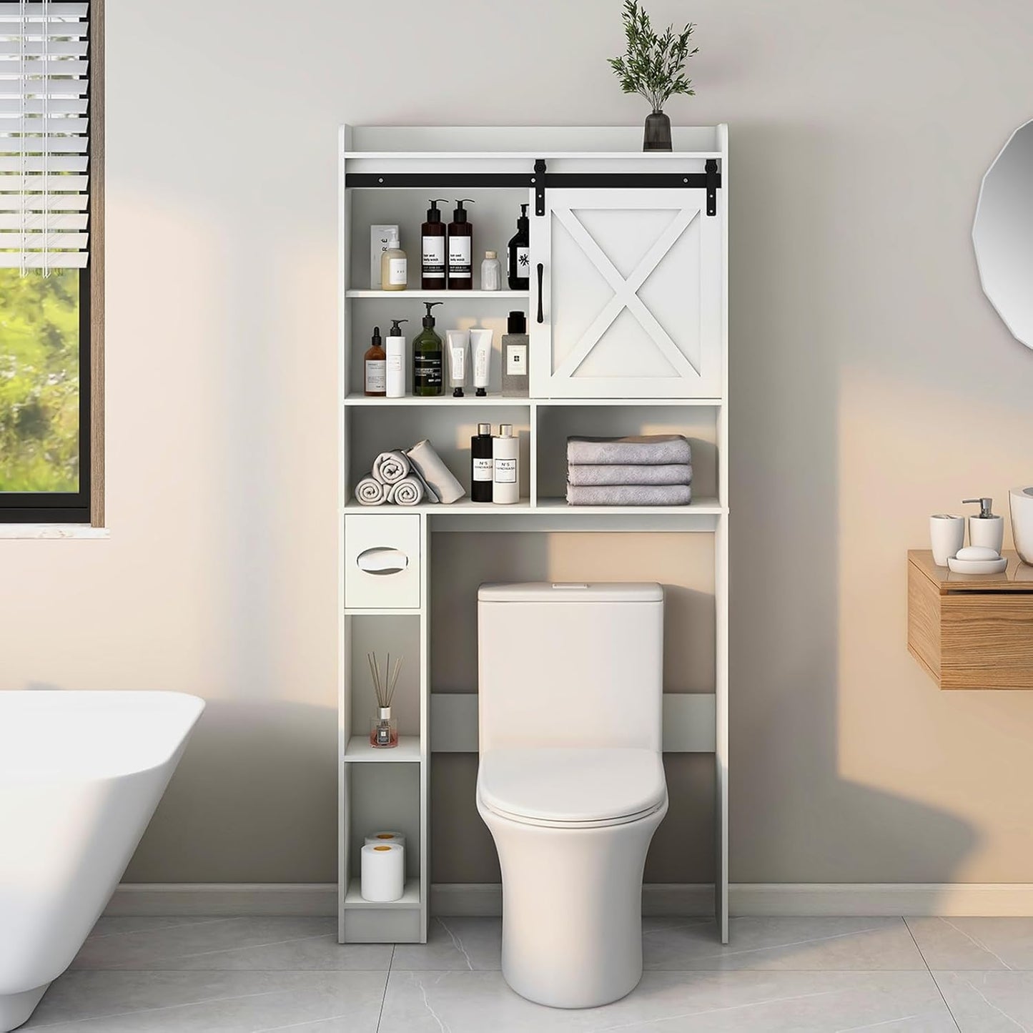 Over The Toilet Storage Cabinet with Sliding Barn Door Design