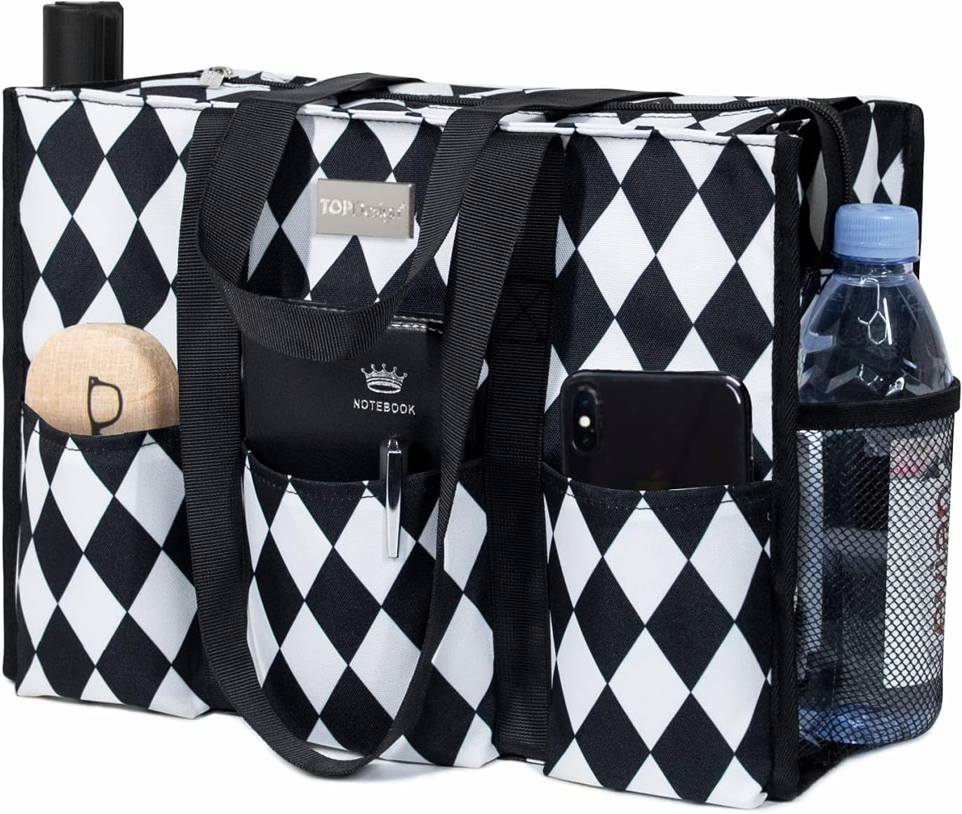 Utility Water Resistant Tote Bag with 13 Pockets for Women